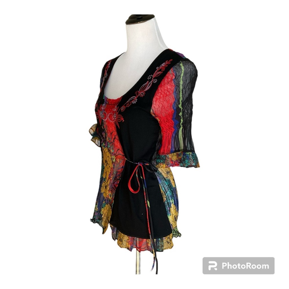 SOLD Alberto Makali Embroidered Top Black Multicolor Floral L - Picture 4 of 10